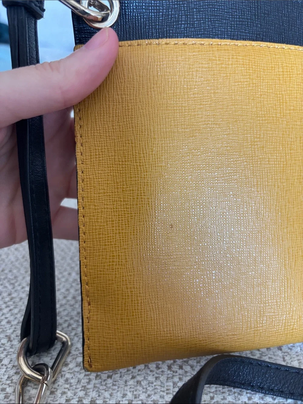 Furla Two-Tone Mustard, Black, and White Leather Shoulder Bag